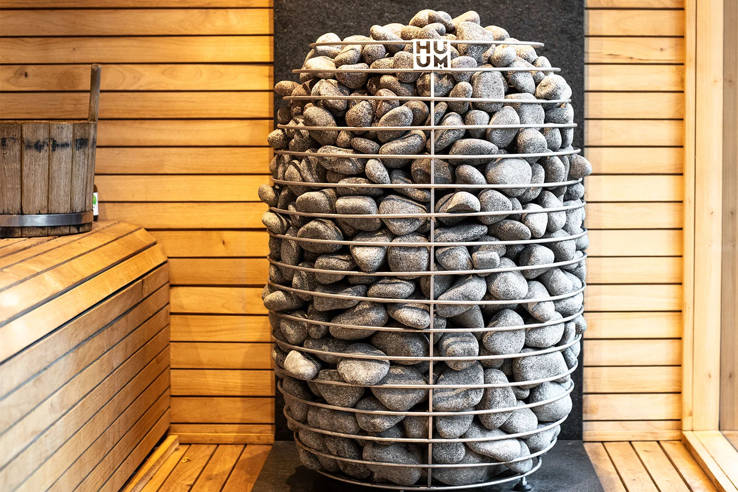 HUUM sauna heater with black granite stones